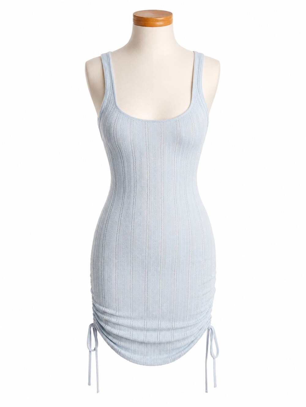 For Love & Lemons Light Blue Rhea Pointelle Knit Ruched Bodycon Dress S Beach